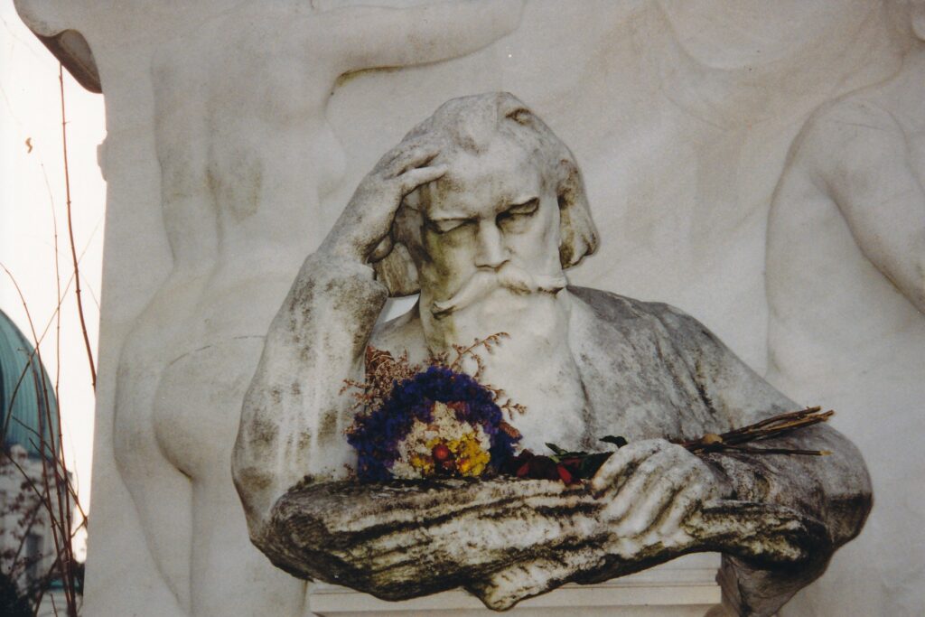 Johannes Brahms, a titan of classical music, is memorialized by this Karlsplatz statue in Vienna.