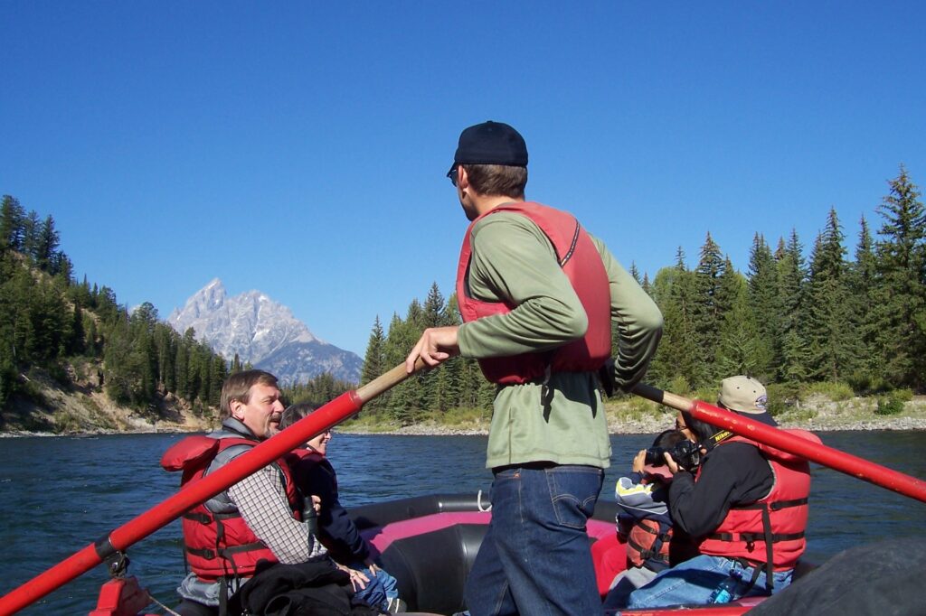 Adam Spring steers rafters in Grand Teton, which is less than one-seventh the size of Yellowstone. 