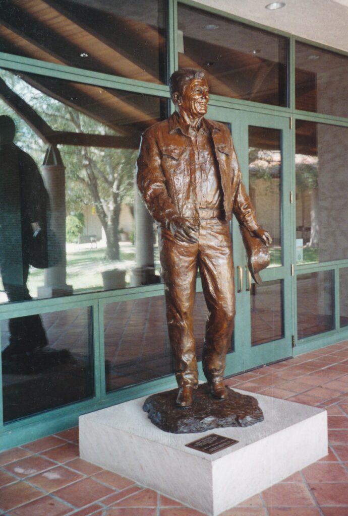 This statue greets visitors at the entrance to the Ronald Reagan Presidential Library and Museum.