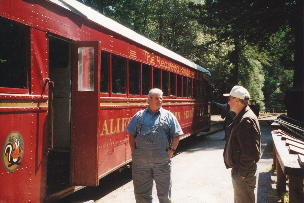 Jim Baskin, left, drove three dozen tourists on a three-hour round trip from Fort Bragg to Northspur.