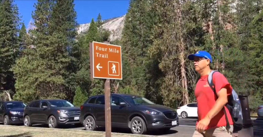 Fresh as a daisy, Dave D'Antonio sets off from the Yosemite Valley floor, destination Glacier Point.